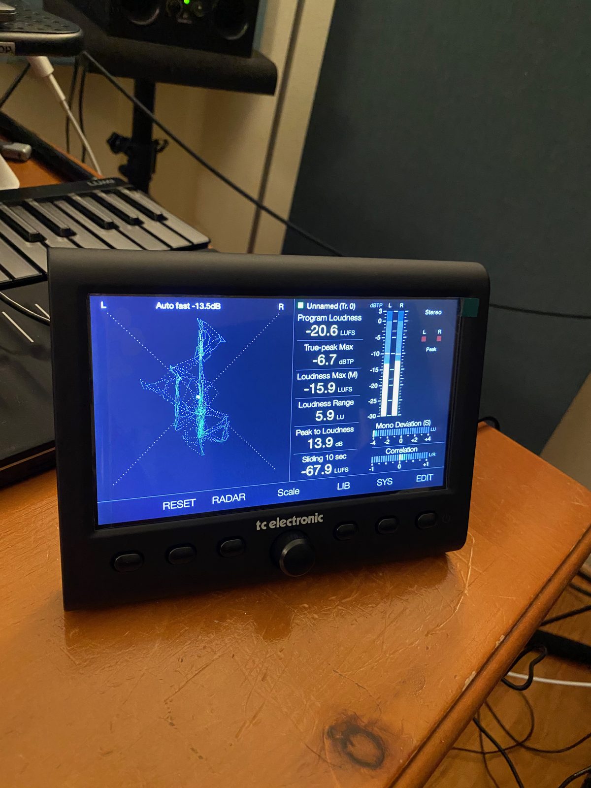 TC Electronic Clarity M loudness meter showing a loudness radar display